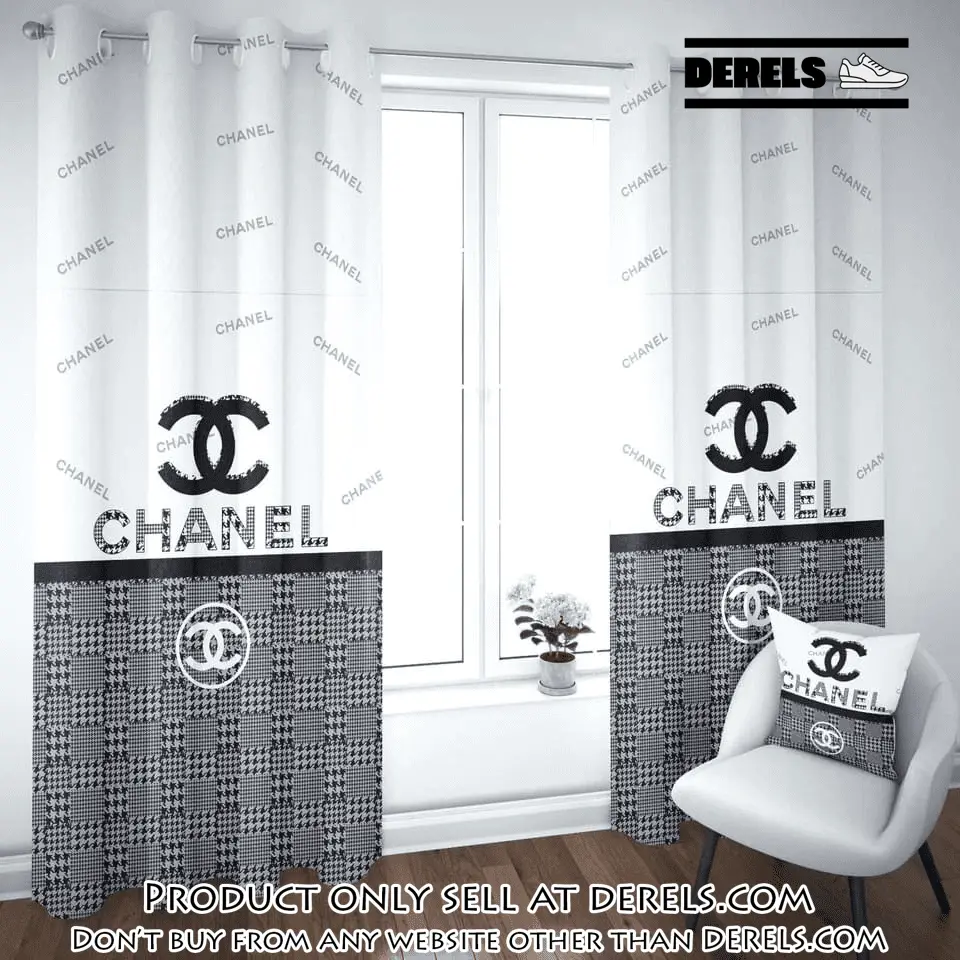 Chanel grey plaid premium window curtains hot  luxury curtain wc104 dr2545053